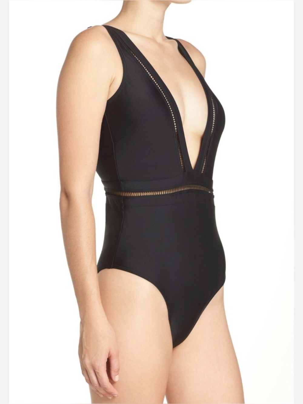 Ted Baker Black Deep V One-Piece Swimsuit